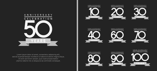 anniversary logo set. vector design with white color and ribbon can be use for celebration