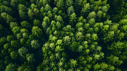 Fototapeta premium A forest with trees covered in fog. The trees are green and the sky is cloudy