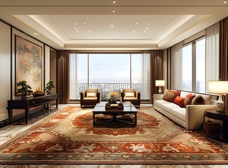 Fototapeta premium Modern Interior Design with City View