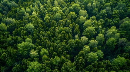 Naklejka premium A forest with trees covered in fog. The trees are green and the sky is cloudy