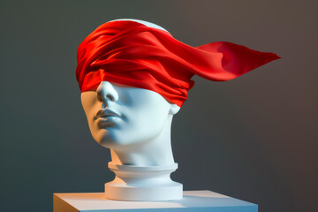 Artistic Representation of Mannequin with Flowing Red Blindfold