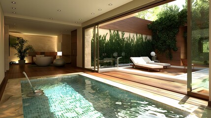 Modern Bathroom With Pool And Patio