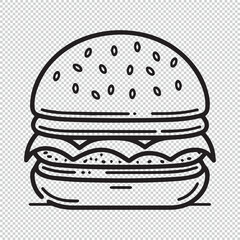 Simple burger logo or icon style for coloring books, black vector illustration on transparent background
