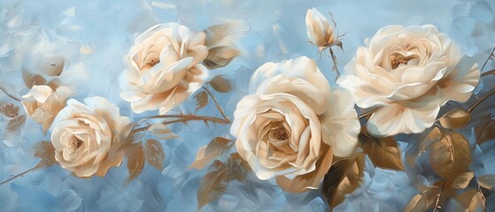 Tranquil Blooms: Beige Roses Oil Paint
