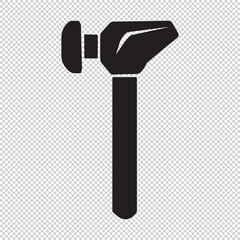Simple hammer logo or icon style for coloring books, black vector illustration on transparent background