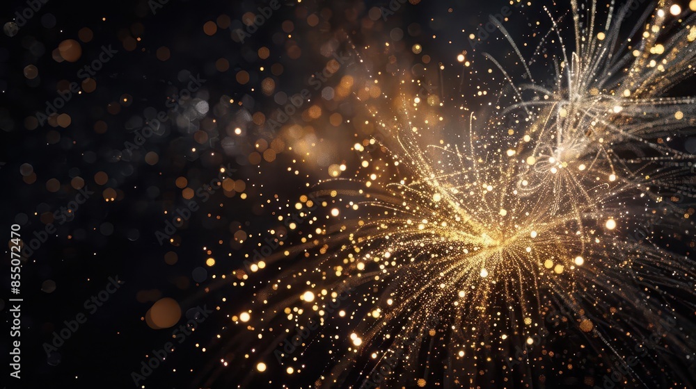 Poster dazzling gold and silver fireworks exploding in night sky abstract background space for text digital