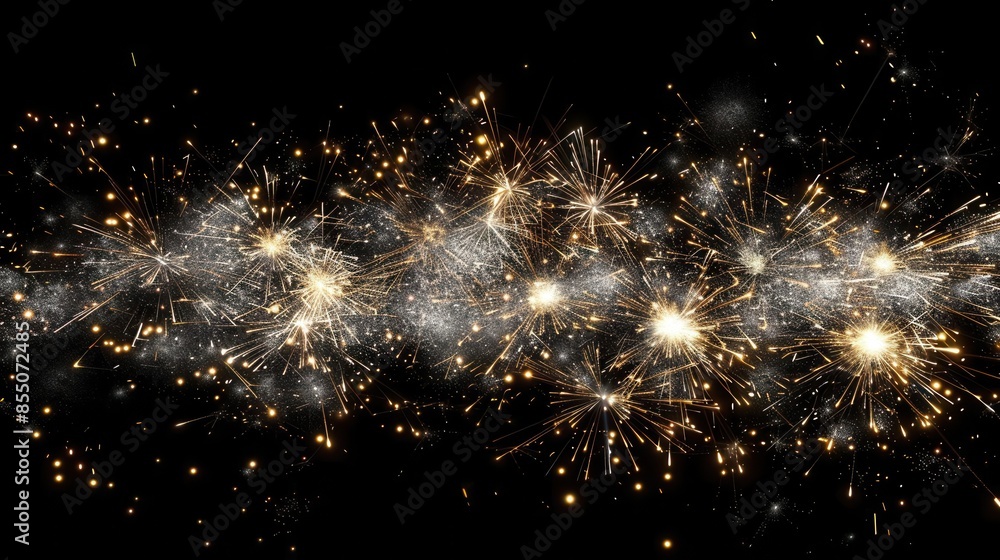 Aufkleber dazzling gold and silver fireworks exploding in night sky abstract background space for text digital