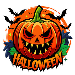 Halloween with a spooky pumpkin vector illustration