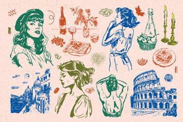 Hand-drawn vector illustrations of boho-style food and drinks are perfect for your collection of wall paintings, posters, logo creation or social media design1.eps, Hand-drawn vector illustrations of 