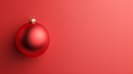 3D hyper-realistic red Christmas decoration on red background, with central copy space, flat lay, sharp focus, elegant and clean design