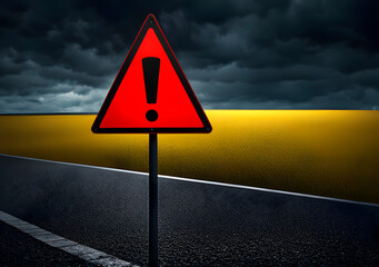 Realistic red caution warning sign for attention exclamation mark traffic sign by 3d render illustration. Generative AI
