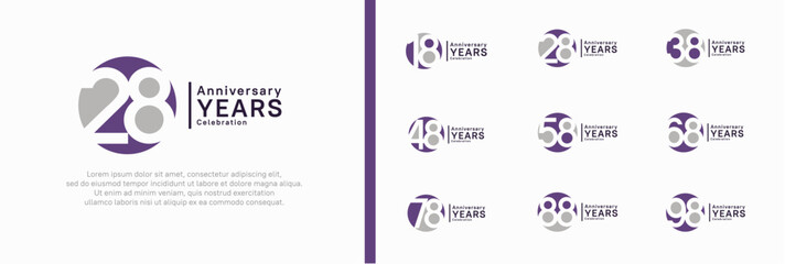 anniversary logotype set. vector design purple and gray color can be use for celebration moment
