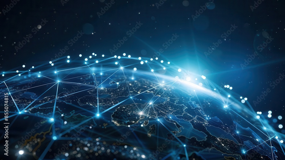 Poster digital globe network connectivity concept glowing data transfer on earth cyber technology illustrat