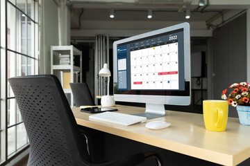 Calendar on computer software application for modish schedule planning for personal organizer and online business