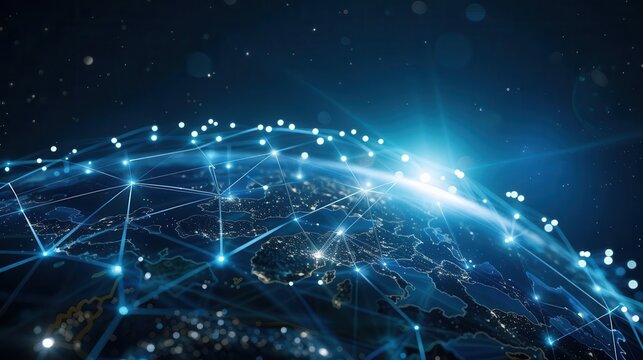 digital globe network connectivity concept glowing data transfer on earth cyber technology illustration 3d render