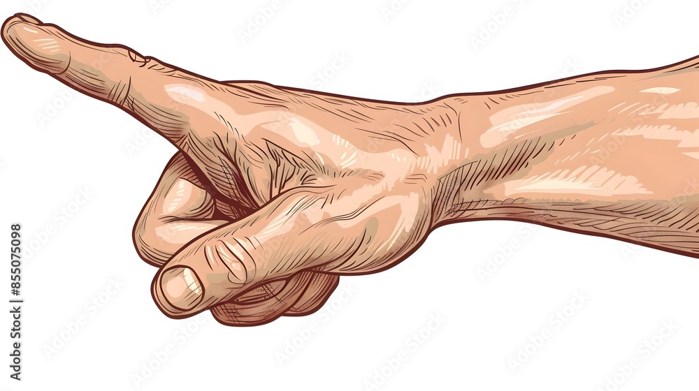 Poster detailed of hand pointing with extended index finger on white background