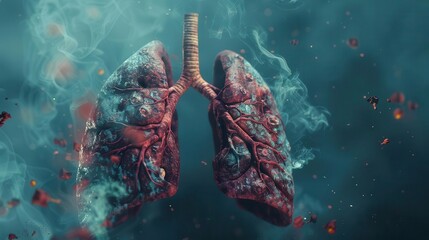diseased smokers lungs depicting poor air quality and unhealthy lifestyle 3d medical illustration