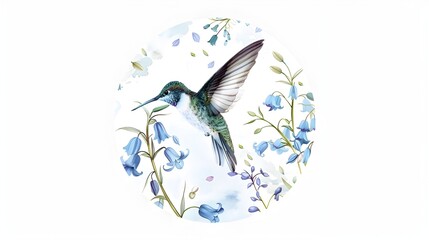 Graceful Hummingbird Sipping Nectar from Delicate Flowers in Lush Garden