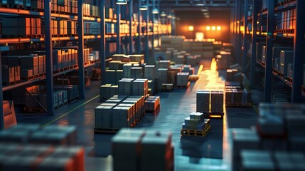 Obraz premium Warehouse Storage with Boxes at Dawn