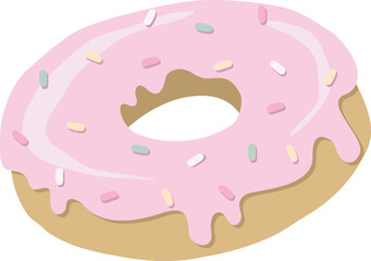 Cute donut isolated clipart, donut with strawberry icing and colorful sprinkles