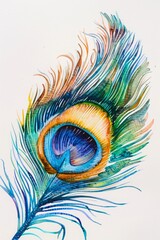 Obraz premium Close-up of a colorful peacock feather, hyperrealistic style