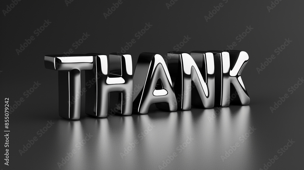 Wall mural Text THANK YOU in silver on black background. - Wall murals