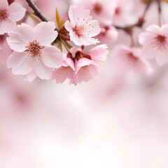 Cascading pink cherry blossom in full bloom, with a soft, blurred background