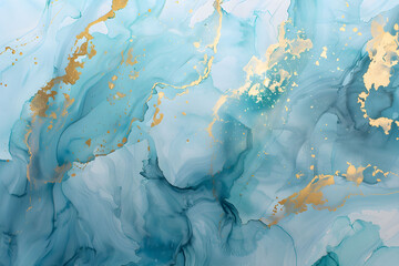 Naklejka premium Abstract gold and blue alcohol ink watercolor background. Fluid art.