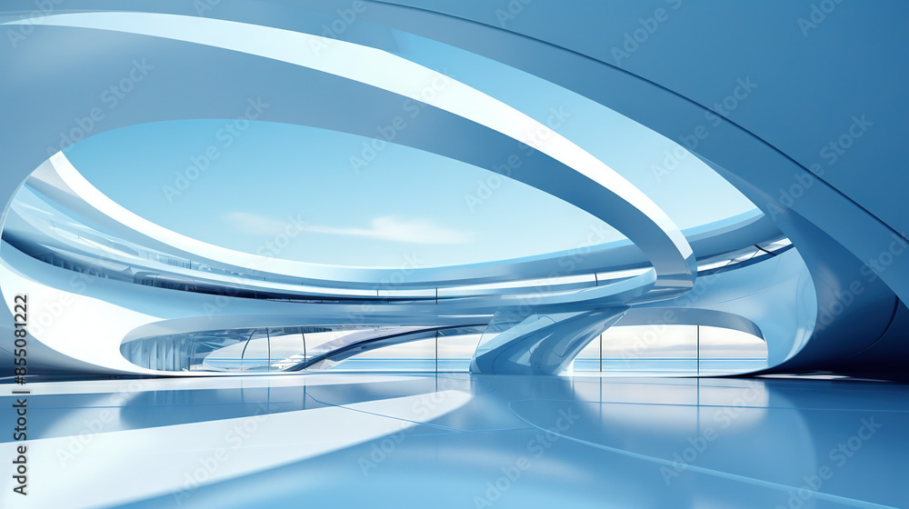 Aufkleber abstract architecture scene with smooth curves. abstract background with futuristic building in whit