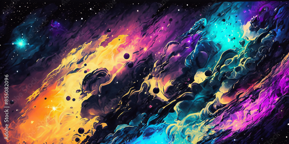 Wall mural abstract cosmic art with achromatic colors depicting outer space