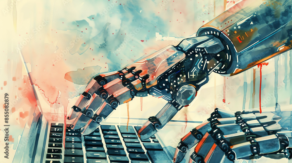 Aufkleber a robotic hand typing on a keyboard, symbolizing the advancement of artificial intelligence and tech