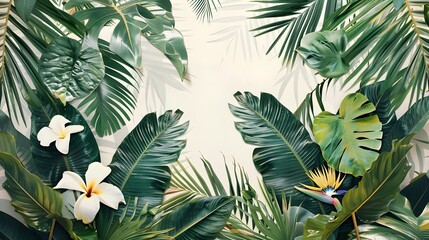 Luscious Tropical Leaves and Floral Patterns in a Verdant Paradise Landscape