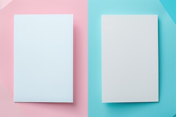 Fototapeta premium Minimalist plain white blank A4 empty sheet card mockup on retro pastel background