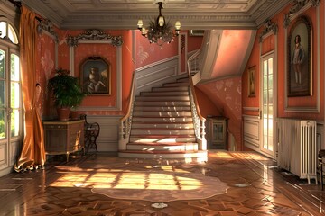 European style indoor mansion stairs and hall