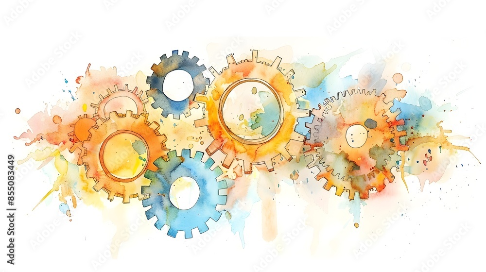 Poster colorful gears and cogs abstract design concept for teamwork and innovation