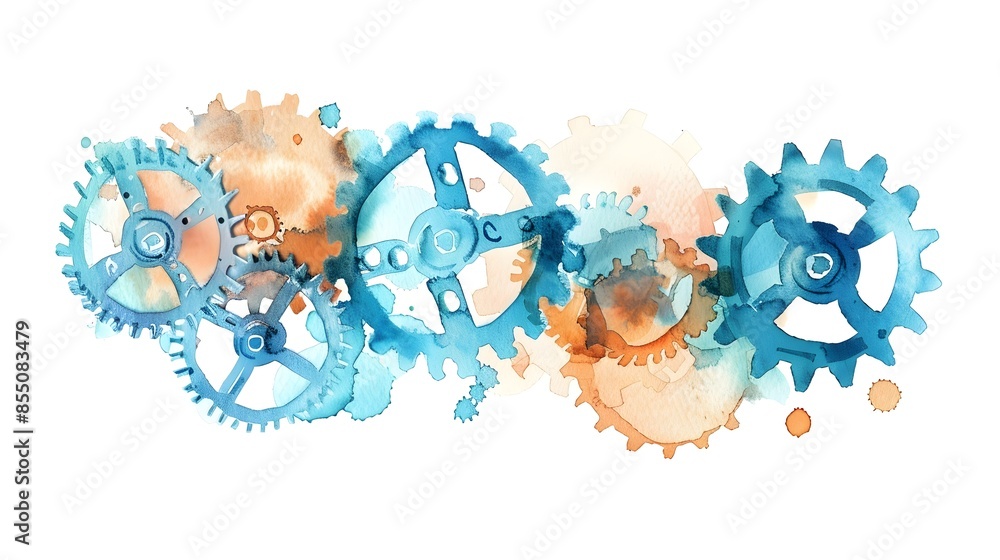 Poster collaborative mechanical gears symbolizing teamwork and innovation