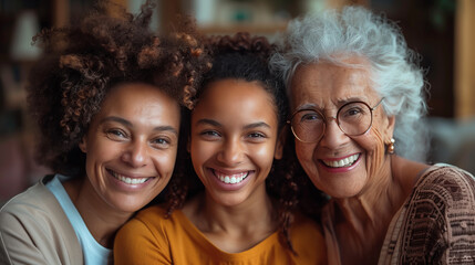 Fototapeta premium A close-up photo of three generations of women smiling together.