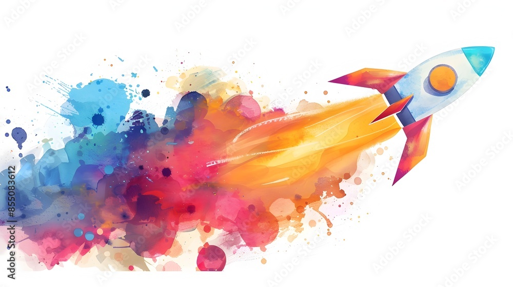 Aufkleber dynamic rocket launch with colorful abstract explosion
