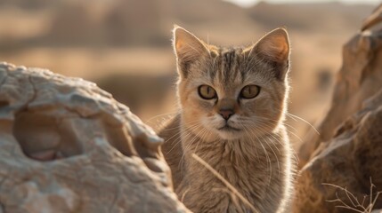 Fototapeta premium Close-up Photo of a Sand-Colored Arabian Sand Cat