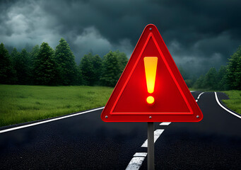 Realistic red caution warning sign for attention exclamation mark traffic sign by 3d render illustration. Generative AI