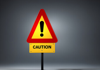 Realistic red caution warning sign for attention exclamation mark traffic sign by 3d render illustration. Generative AI