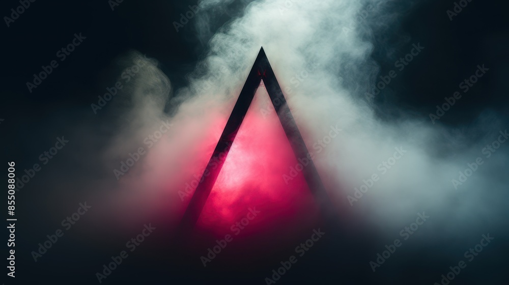 Poster empty triangle neon light with smoke background