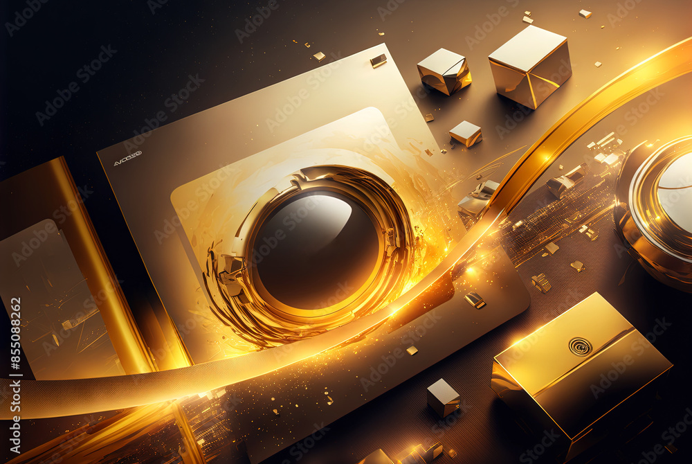 Aufkleber Abstract science and technology background with shiny connection elements and sci-fi intefrace. Tech abstraction wallpaper. Generated AI.