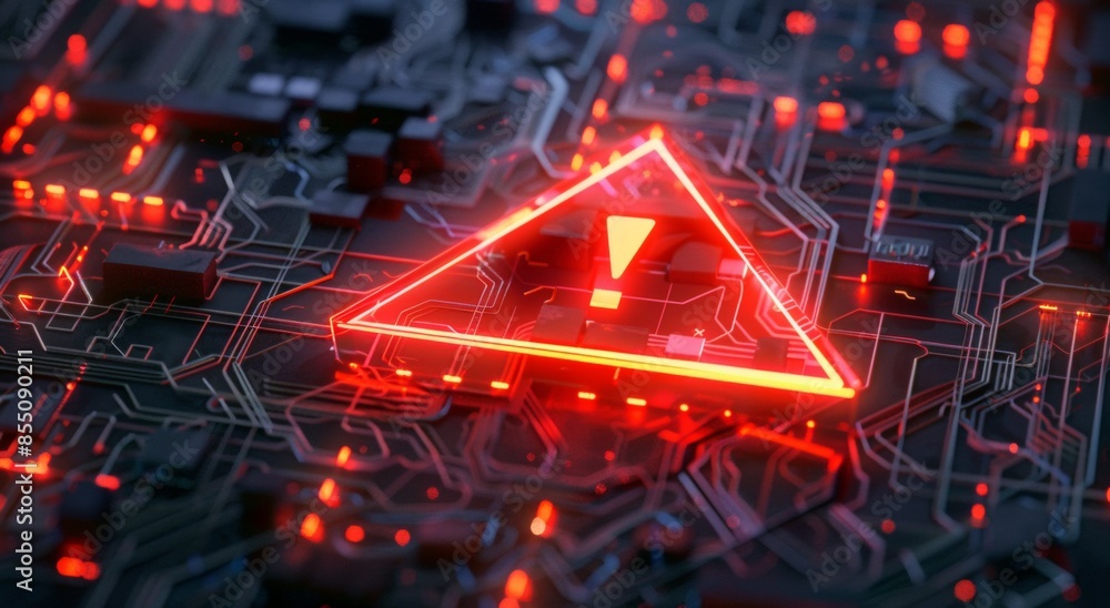Poster a glowing red triangle with an exclamation mark inside