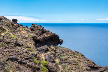 Cliffs off the coast of the volcanic island of La Palma in the Canary Islands.