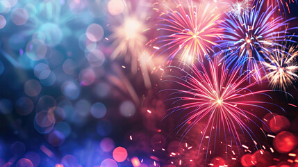 Fototapeta premium I imagine an image of fireworks lighting up the night sky, bursting with bright colors, celebrating a festive occasion