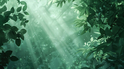 Leaves in the Rain and Water with Green Nature and Light