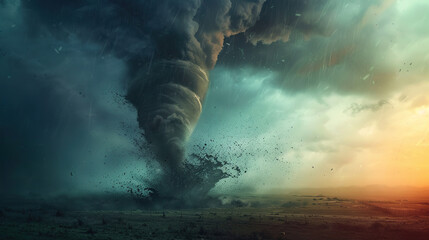 Swirling tornado touching down on a plain on isolate