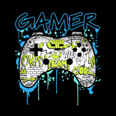 Vector gamepad illustration includes graffiti and slogan text. Perfect for t-shirts, posters, sticker printing, and other uses. © cddesign.co