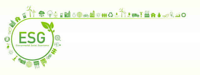 Banner for Sustainability development, ESG, green energy, sustainable industry, ecological production concept. Environmental, Social, Corporate Governance, Vector illustration